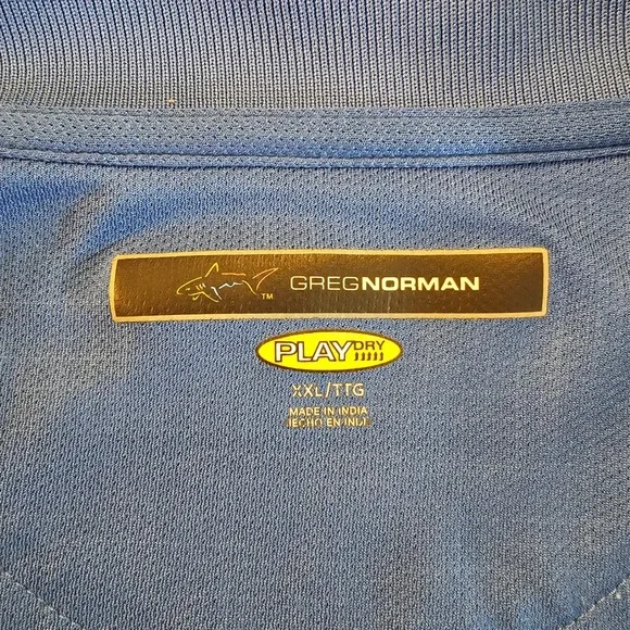 Greg Norman XXL Blue Polo Shirt Play Dry Golf Colorful Shark Logo Menswear - Picture 4 of 6